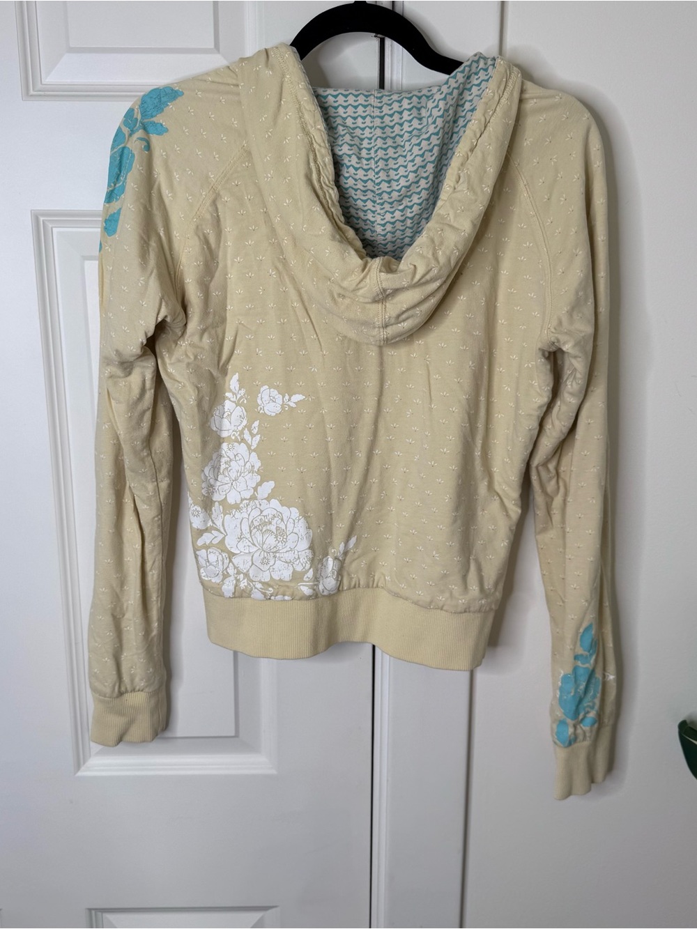 Y2K Billabong Cream & Teal reversible Patterned Zip Hoodie - Picture 6 of 10